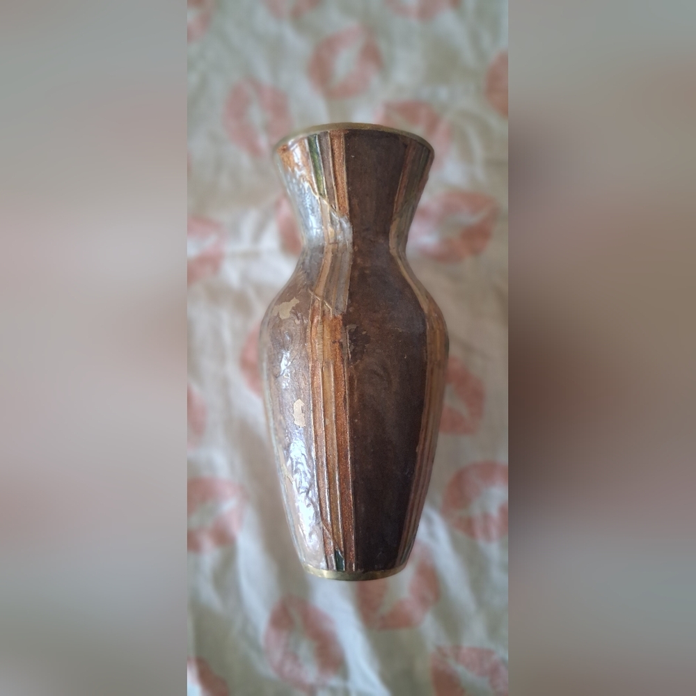 VINTAGE! Indian Brass & Enamel Vase / Urn Handcrafted